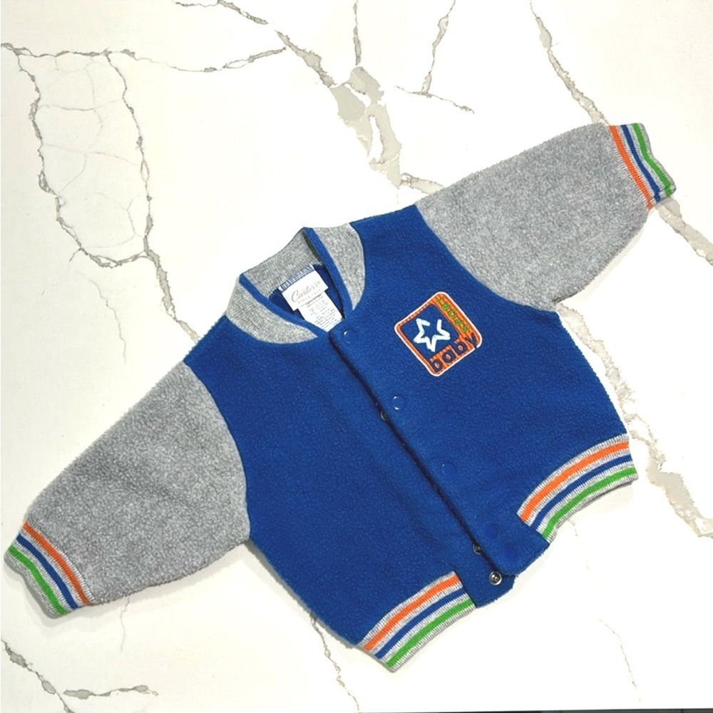 Vintage Carter's Baby Boys Blue Athletic Fleece Sport Jacket 3-6M VTG